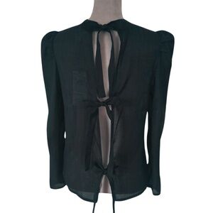 Vero Moda AWARE Black Puff Shoulder Tie Back Blouse | Size S | NWT